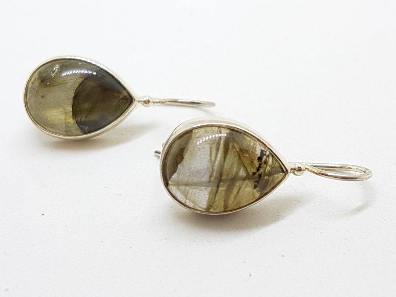 Sterling Silver Long Labradorite Teardrop Earrings
