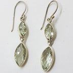 Sterling Silver Green Amethyst / Prasiolite Earrings - Long Drop Marquis Shape