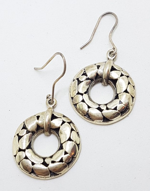 Sterling Silver Large Round Drop Earrings