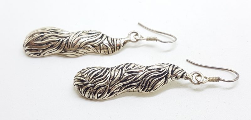 Sterling Silver Large/Long Ornate Bark Design Drop Earrings