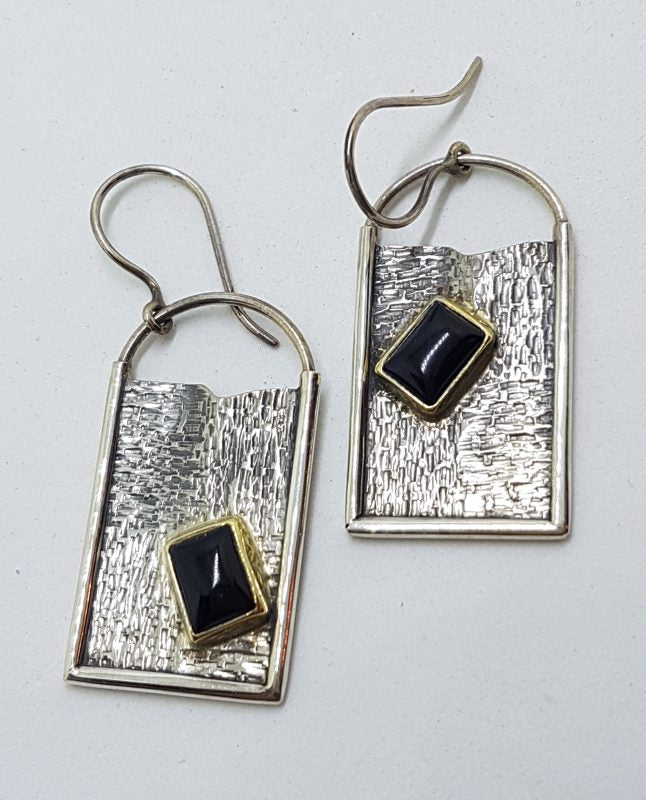 Sterling Silver Onyx Large Rectangular Drop Earrings