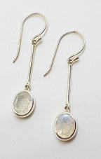 Sterling Silver Long Moonstone Oval Drop Earrings