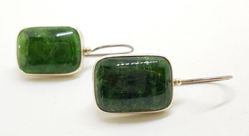 Sterling Silver Large Rectangular Dioptase Drop Earrings