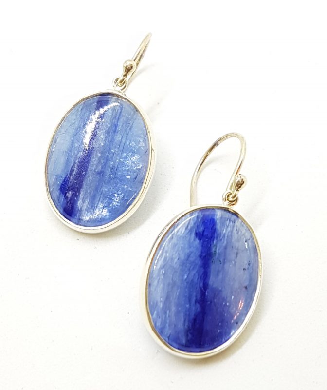 Sterling Silver Large Oval Kyanite Earrings