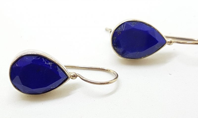 Sterling Silver Lapis Lazuli Faceted Teardrop Earrings