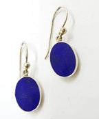 Sterling Silver Lapis Lazuli Flat Oval Drop Earrings