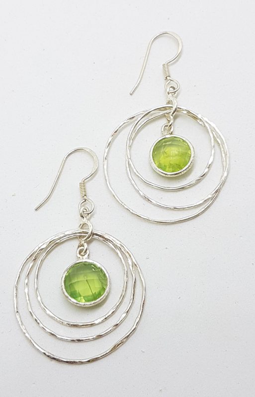 Sterling Silver Prehnite Big Round Circle Drop Earrings