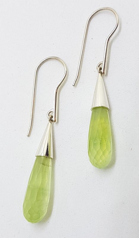Sterling Silver Prehnite Long Drop Earrings