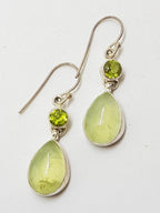 Sterling Silver Prehnite and Peridot Drop Earrings