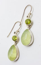Sterling Silver Prehnite and Peridot Drop Earrings