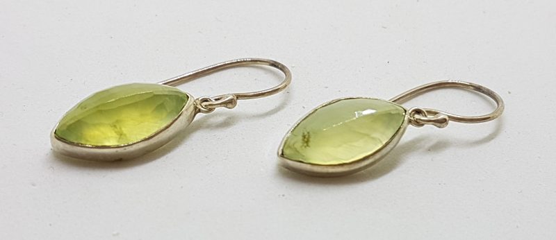 Sterling Silver Prehnite Marquis Drop Earrings