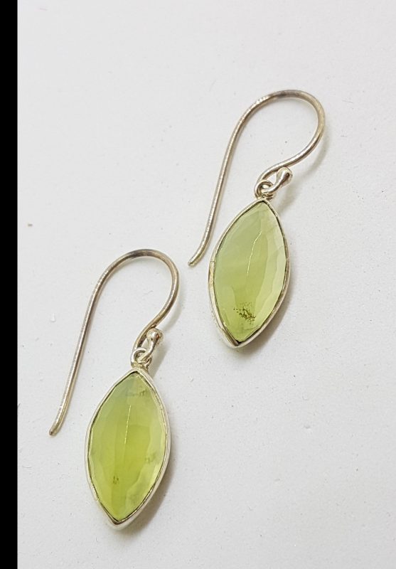 Sterling Silver Prehnite Marquis Drop Earrings
