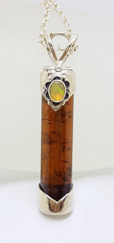 Sterling Silver Opal and Tourmaline Pendant on Sterling Silver Chain