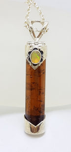 Sterling Silver Opal and Tourmaline Pendant on Sterling Silver Chain