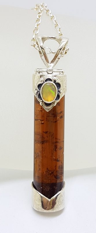 Sterling Silver Opal and Tourmaline Pendant on Sterling Silver Chain