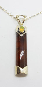 Sterling Silver Opal and Tourmaline Pendant on Sterling Silver Chain