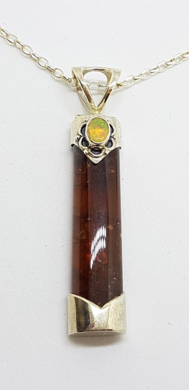 Sterling Silver Opal and Tourmaline Pendant on Sterling Silver Chain
