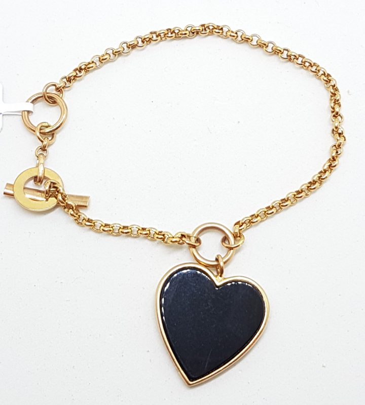 9ct Rose Gold Large Onyx Heart Charm Bracelet