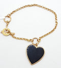 9ct Rose Gold Large Onyx Heart Charm Bracelet