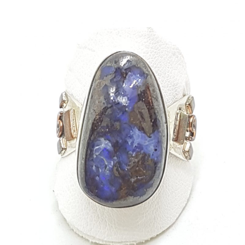 Sterling Silver with Copper Design on Side Large Boulder Opal Ring