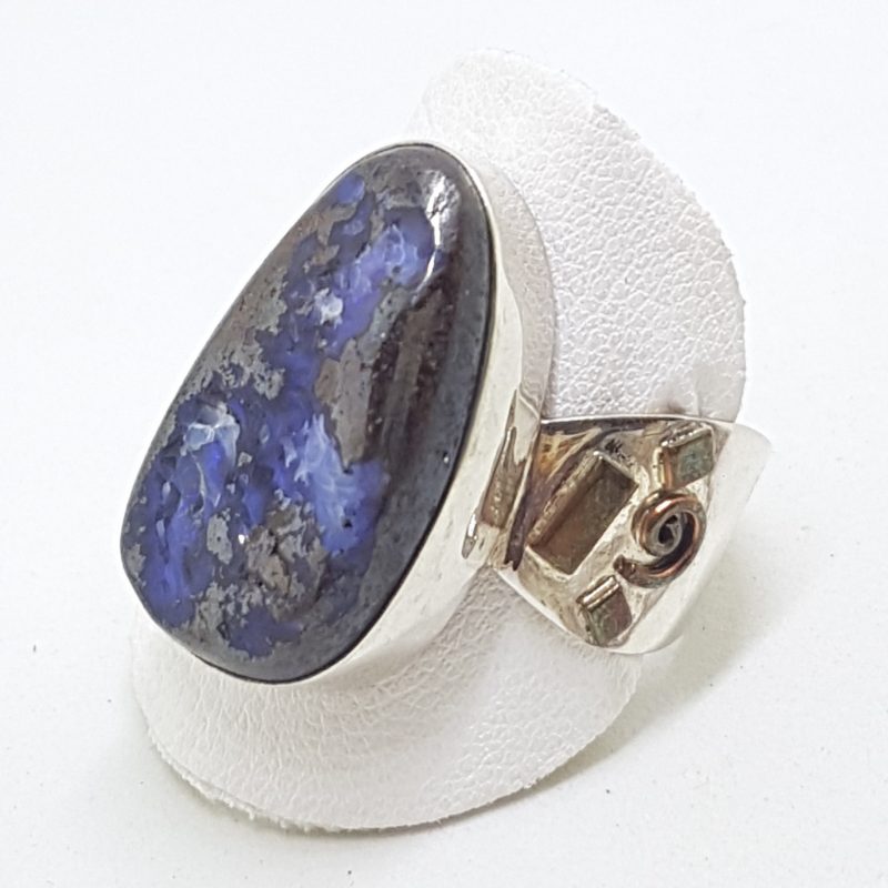 Sterling Silver with Copper Design on Side Large Boulder Opal Ring