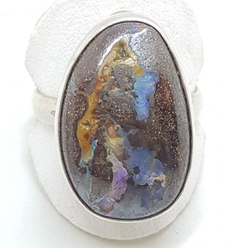 Sterling Silver Large Free Form Boulder Opal Ring