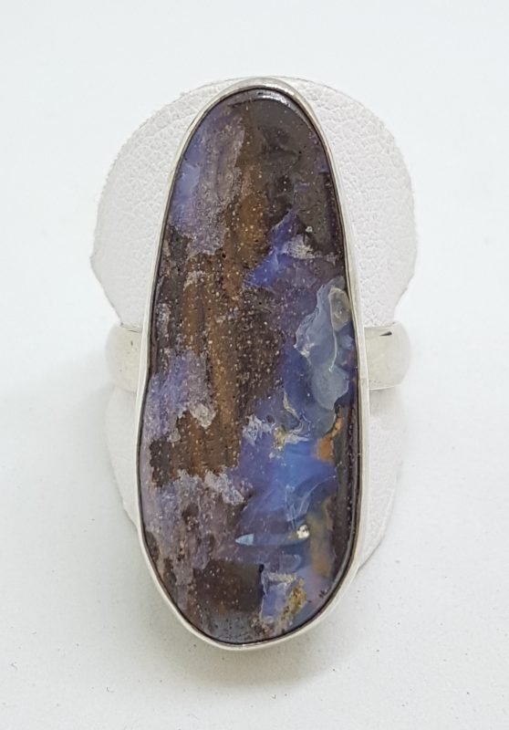 Sterling Silver Large/Long Free form Boulder Opal Ring