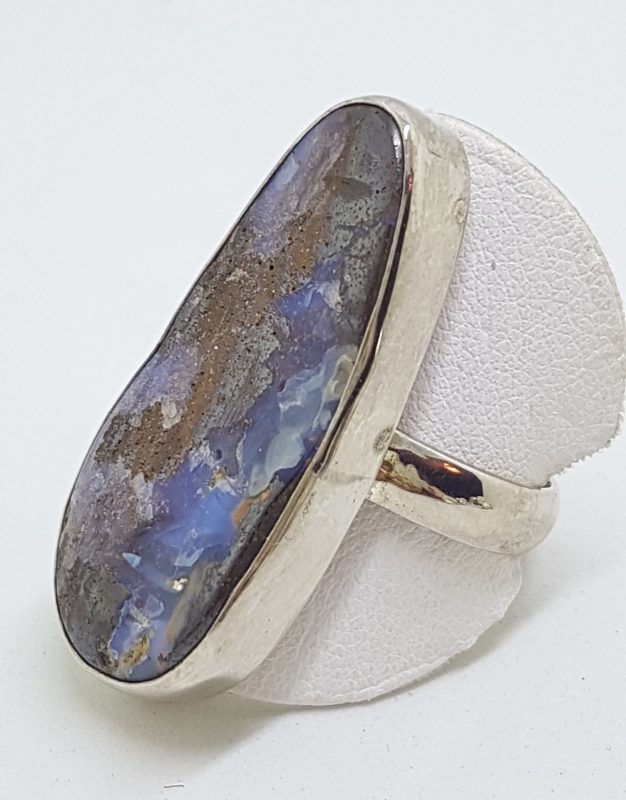 Sterling Silver Large/Long Free form Boulder Opal Ring
