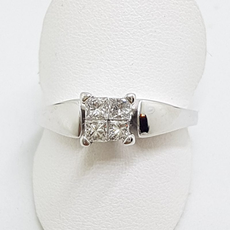 14ct White Gold Square Claw Set Diamond Cluster Engagement Ring