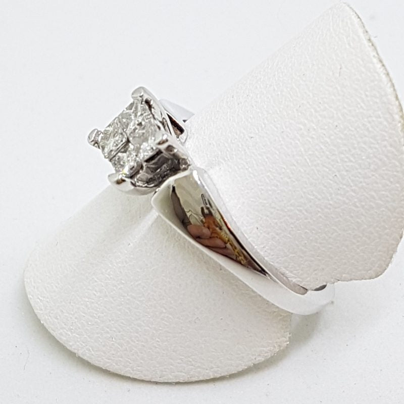 14ct White Gold Square Claw Set Diamond Cluster Engagement Ring