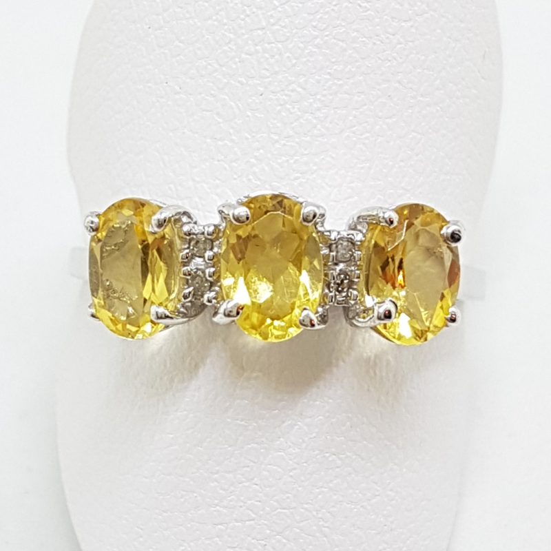 10ct White Gold Citrine &amp; Diamond Bridge Set Ring