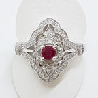 9ct White Gold Natural Ruby & Diamond Large Ornate Cluster Ring