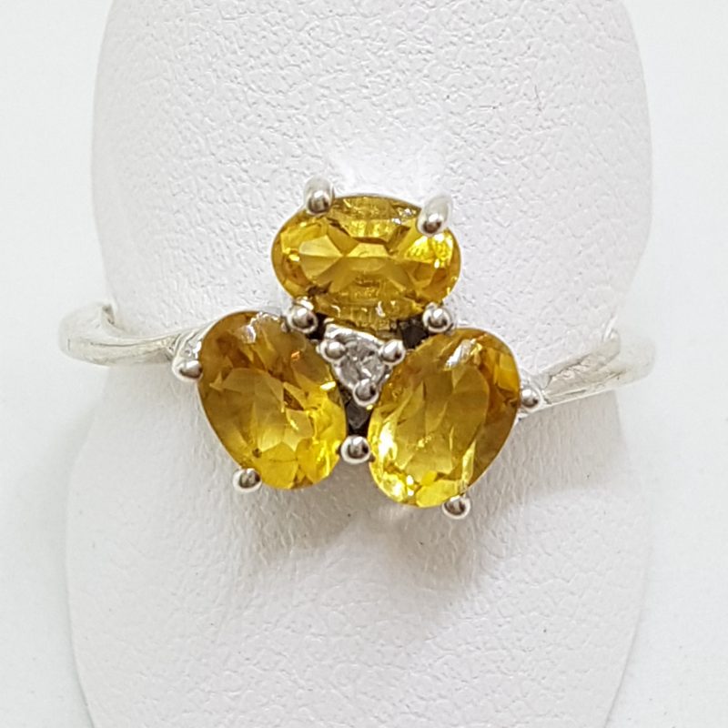 9ct White Gold Citrine &amp; Diamond Cluster Ring