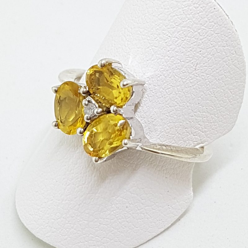 9ct White Gold Citrine &amp; Diamond Cluster Ring