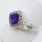 9ct White Gold Square Amethyst with Diamond Large Cluster Ring
