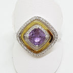 9ct Yellow Gold and White Gold Amethyst and Diamond Cluster Ring - Square