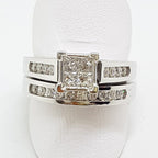18ct White Gold Channel Set Diamond Square Engagement Ring with Matching Wedding Band Set