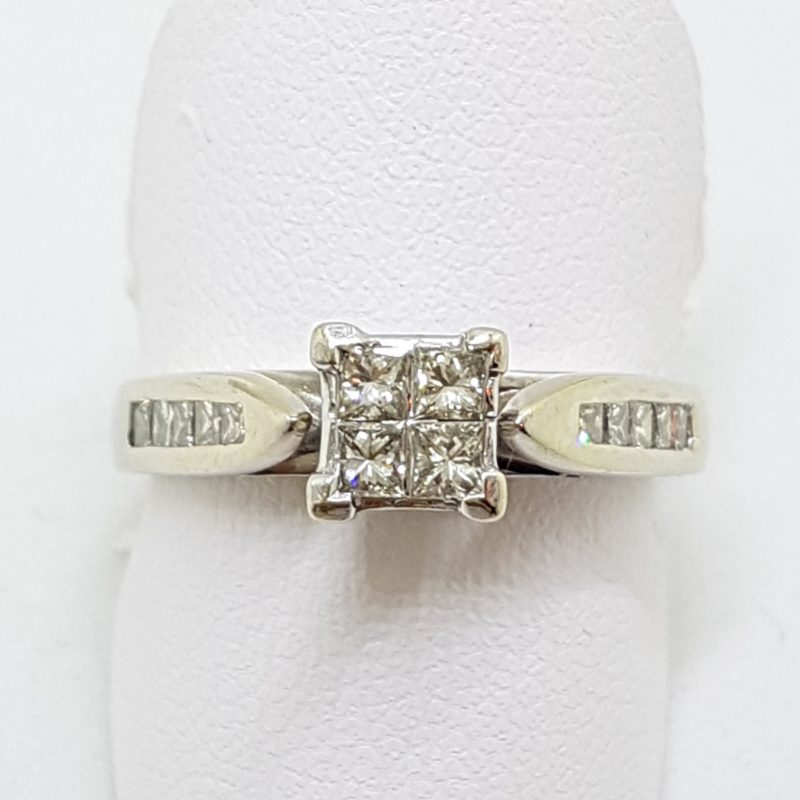 18ct White Gold Channel Set Diamond Square Cluster Engagement Ring