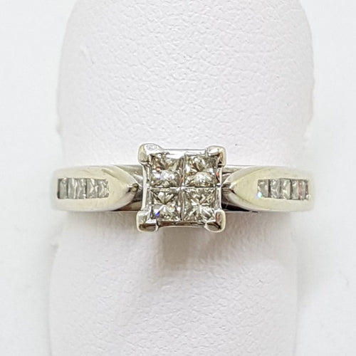 18ct White Gold Channel Set Diamond Square Cluster Engagement Ring