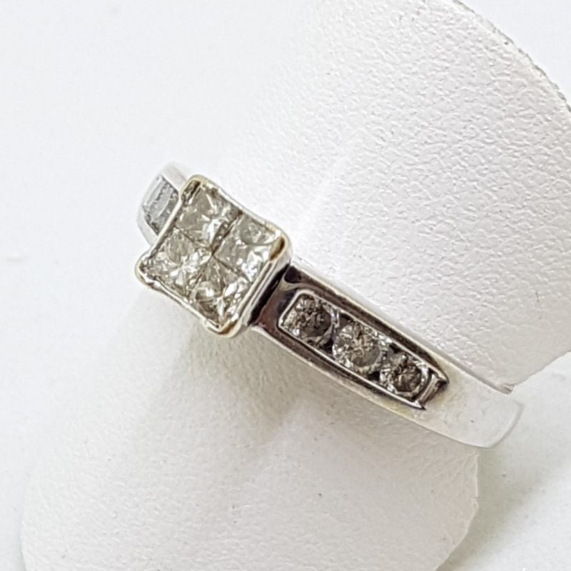 18ct White Gold Claw & Channel Set Diamond Square Cluster Engagement Ring
