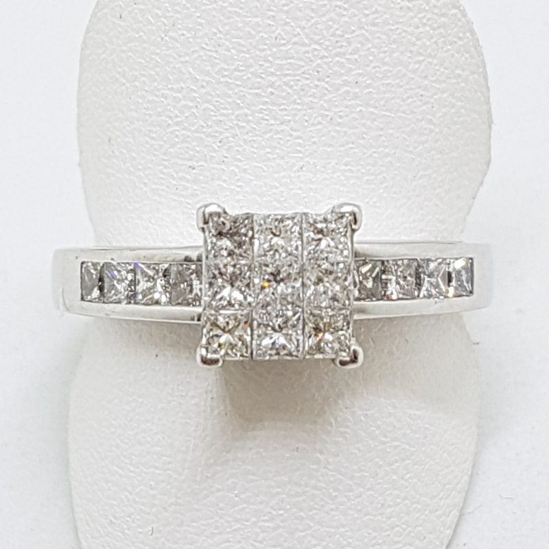 18ct White Gold Diamond Engagement Ring - Square Cluster
