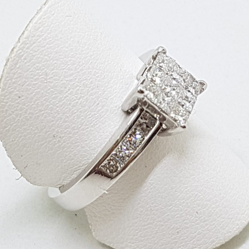 18ct White Gold Diamond Engagement Ring - Square Cluster