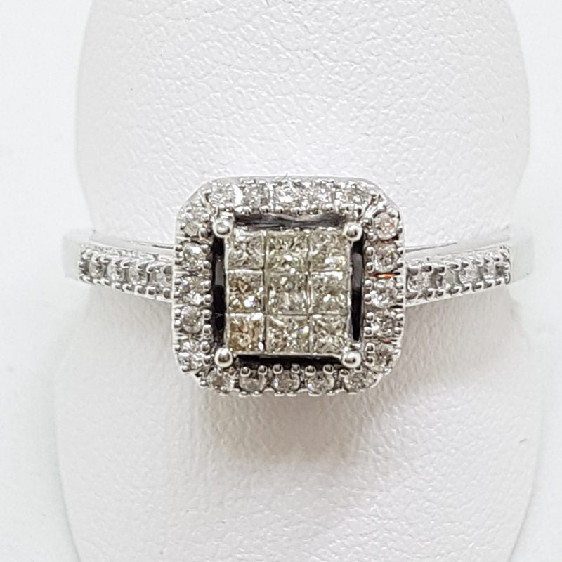 18ct White Gold Diamond Square Cluster Engagement Ring