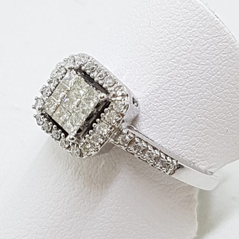 18ct White Gold Diamond Square Cluster Engagement Ring
