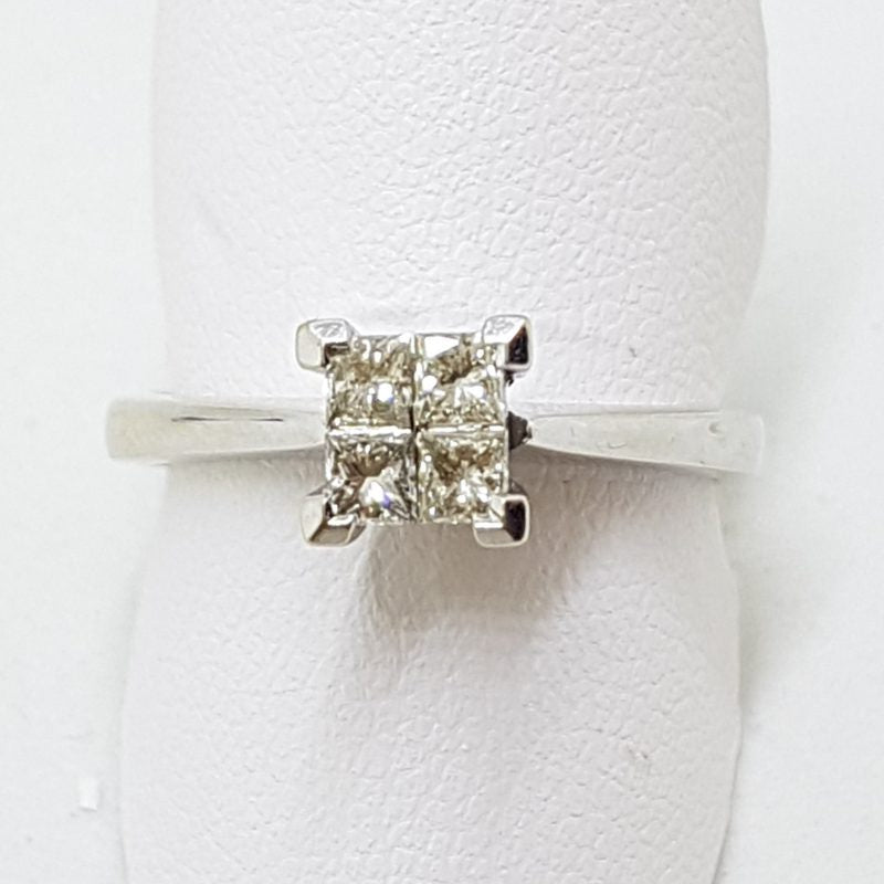 18ct White Gold 4 Diamond Square Cluster Engagement Ring