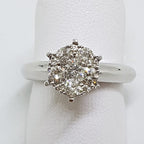 9ct White Gold High Set Round Large Cluster Diamond Engagement Ring