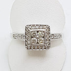 9ct White Gold Square Cluster Diamond Ring