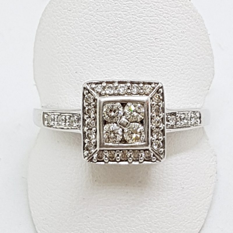 9ct White Gold Square Cluster Diamond Ring