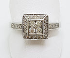 9ct White Gold Square Cluster Diamond Ring