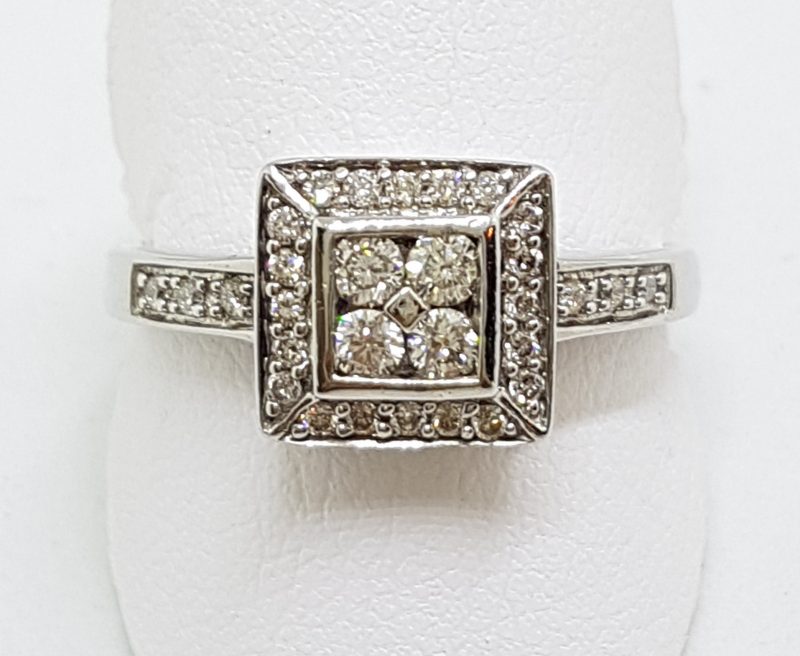 9ct White Gold Square Cluster Diamond Ring